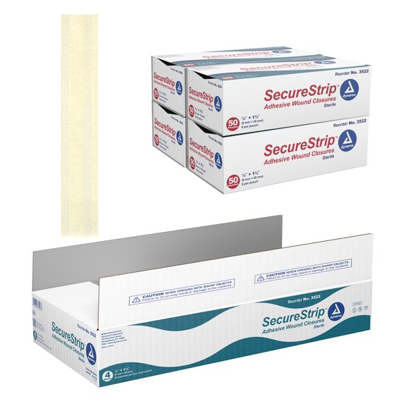 Dynarex Wound Closure Strips, Sterile, Provides Sterile Support to Small Cuts & Skin with Sutures, Stitches, Staples & After Their Removal, White, 1/4” x 1 1/2” - 1 Case of 200 Wound Closure Strips