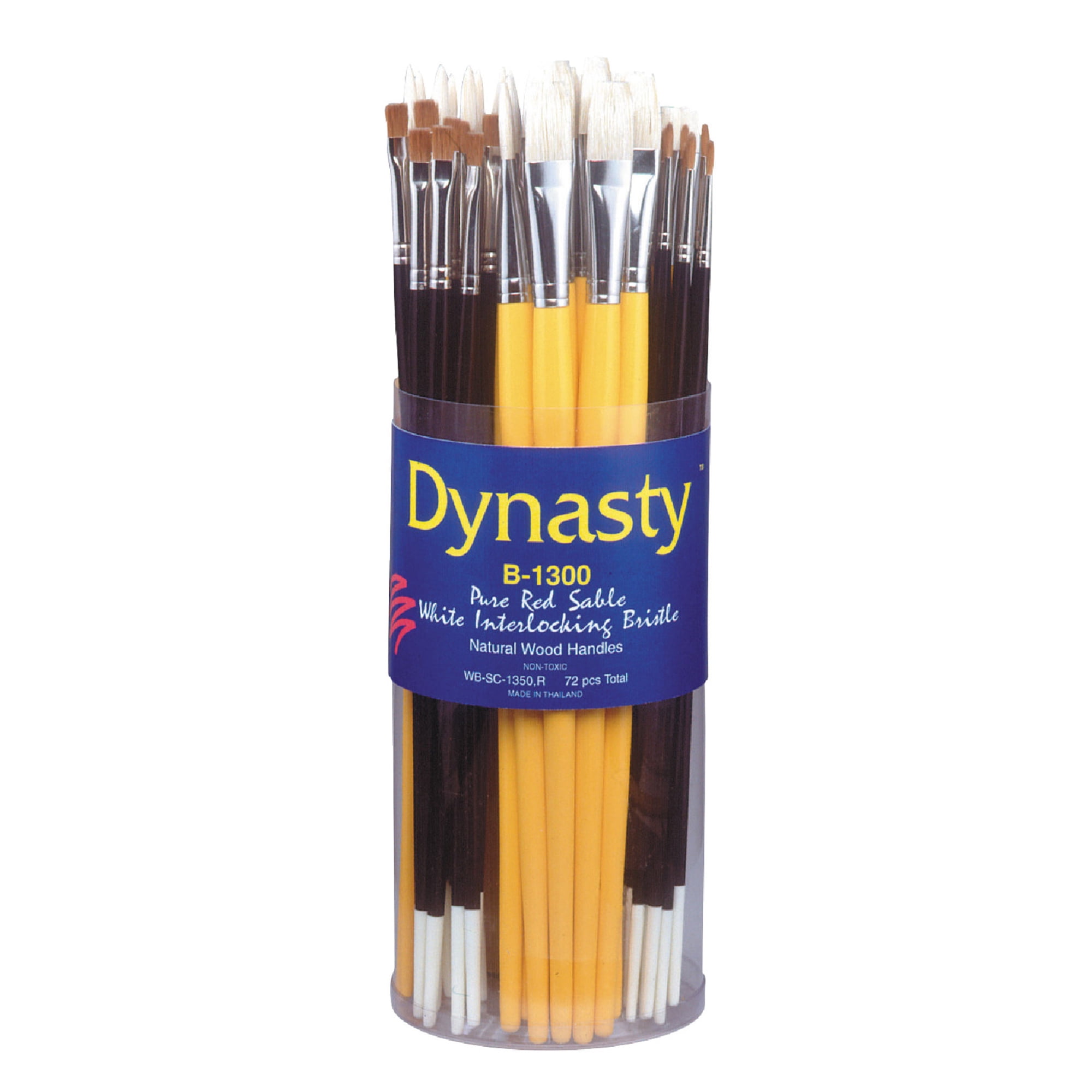 Dynasty® B-1300 Assorted Trim Long Wood Handle Paint Brush Set, Assorted Size, Set of 60