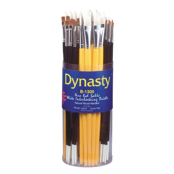 Dynasty B-1300 Assorted Trim Long Wood Handle Paint Brush Set, Assorted Size, Set of 60