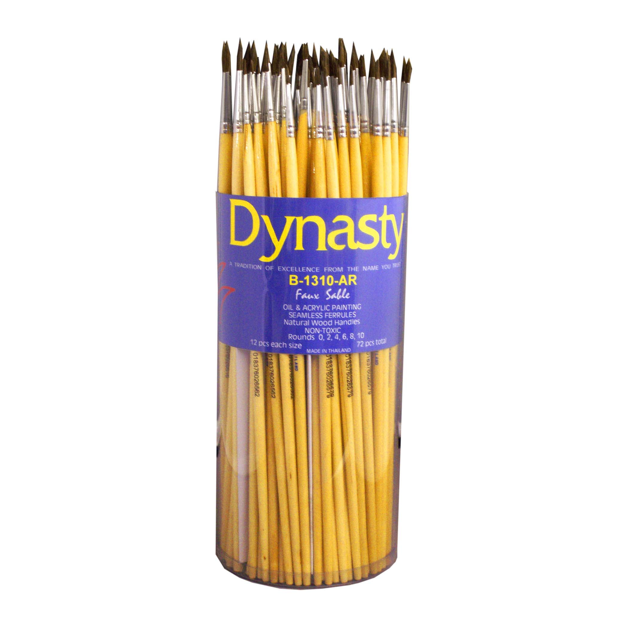 Dynasty® B-1310-AR Round Faux Sable Hair Long Handle Paint Brush Set, Assorted Size, Set of 72