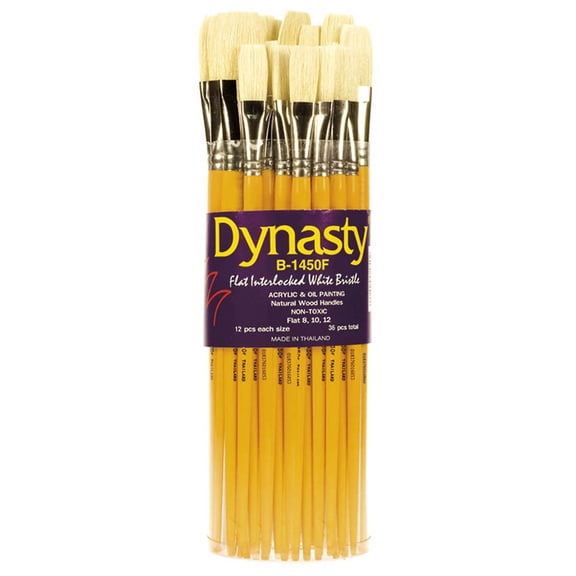 Dynasty B-1450F Long Wood Handle Brush Set, Assorted Sizes, Natural, Set of 36