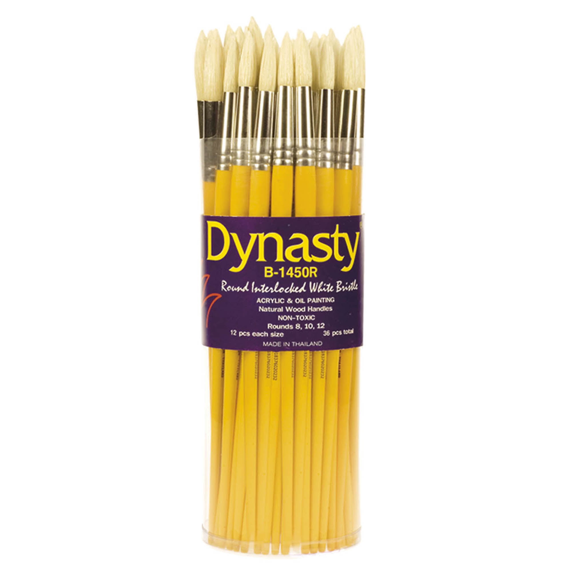 Dynasty® B-1450R Long Wood Handle Brush Set, Assorted Sizes, Natural, Set of 36