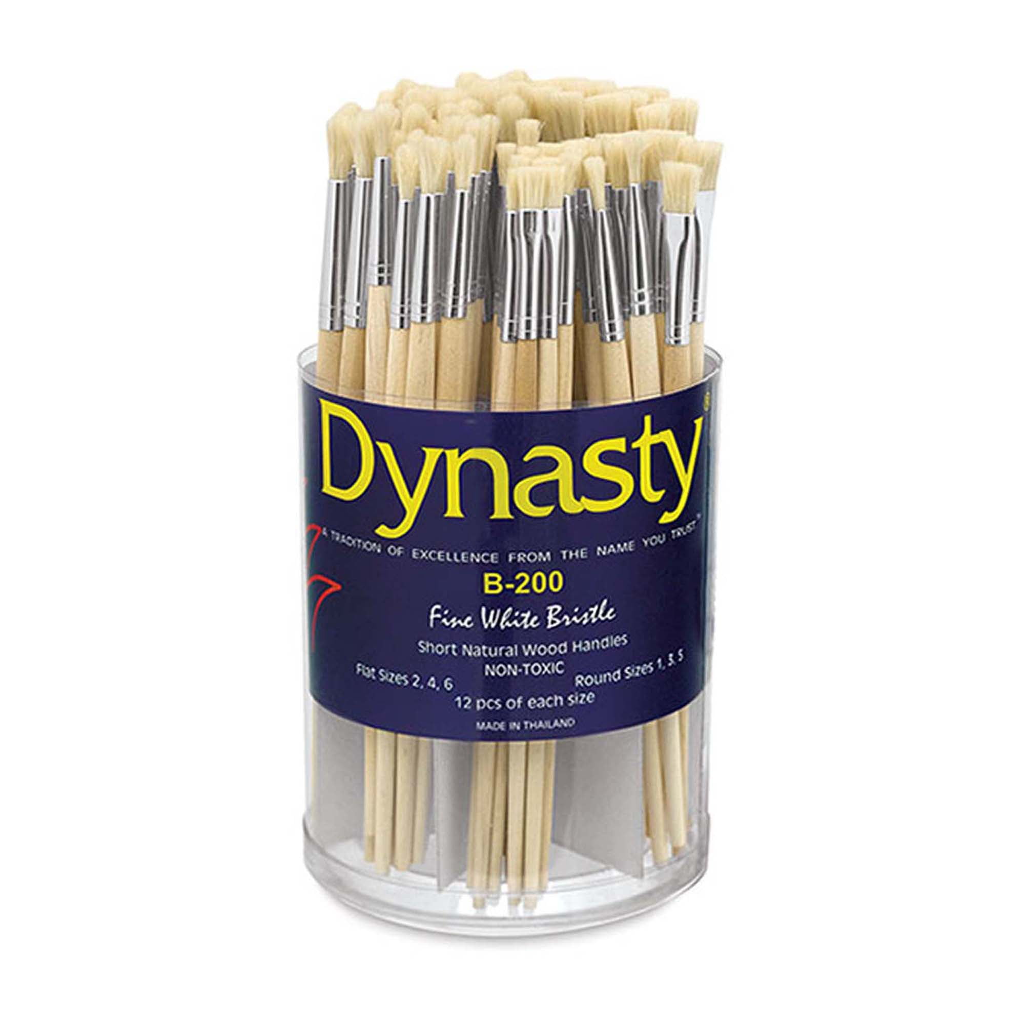 Dynasty® B-200 Cylinder Pure White Bristle Short Wood Handle Paint Brush Set, Assorted Size, Set of 72