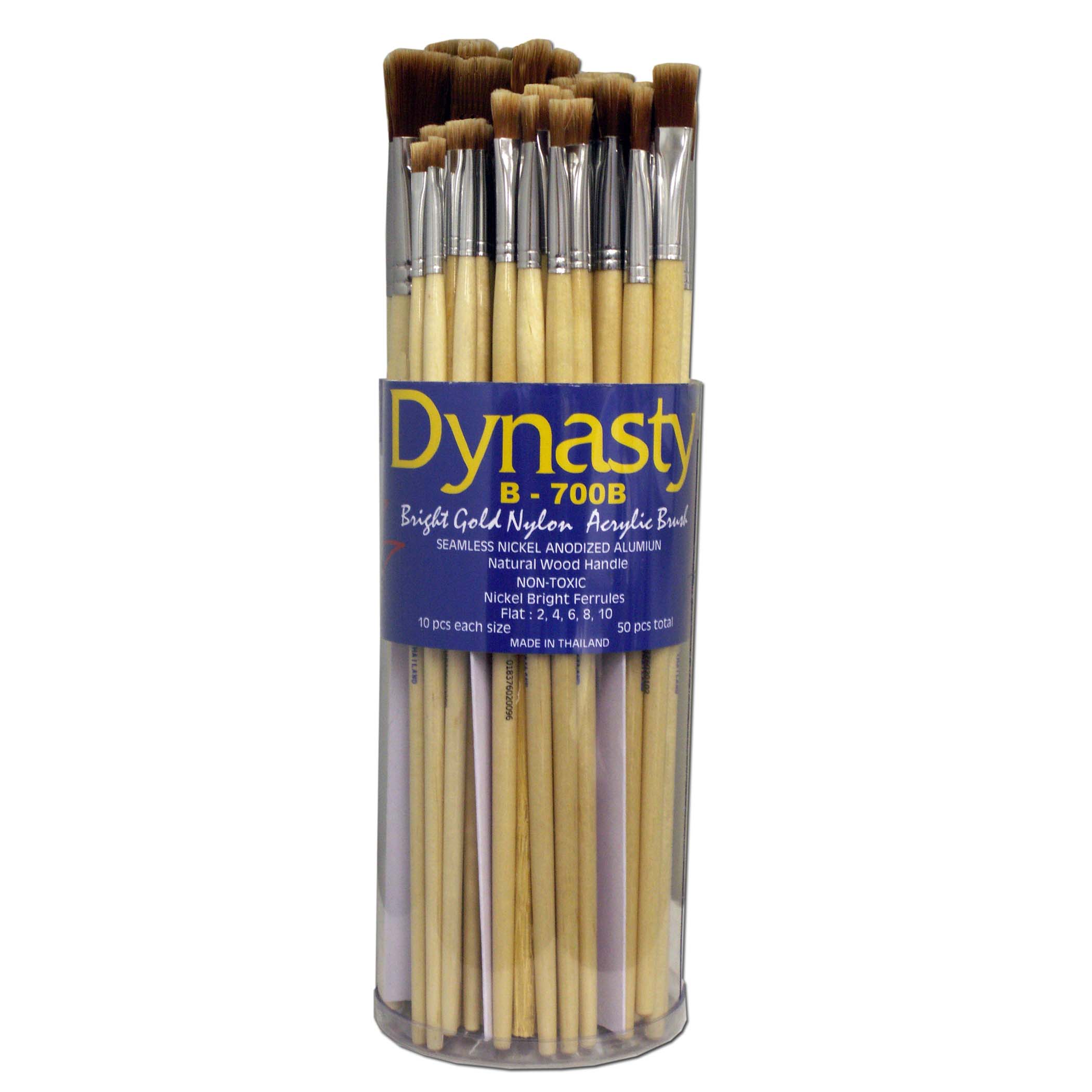 Dynasty® B-700B Flat Dupont Tynex Nylon Paint Brush Set, Assortment Sizes, Set of 50