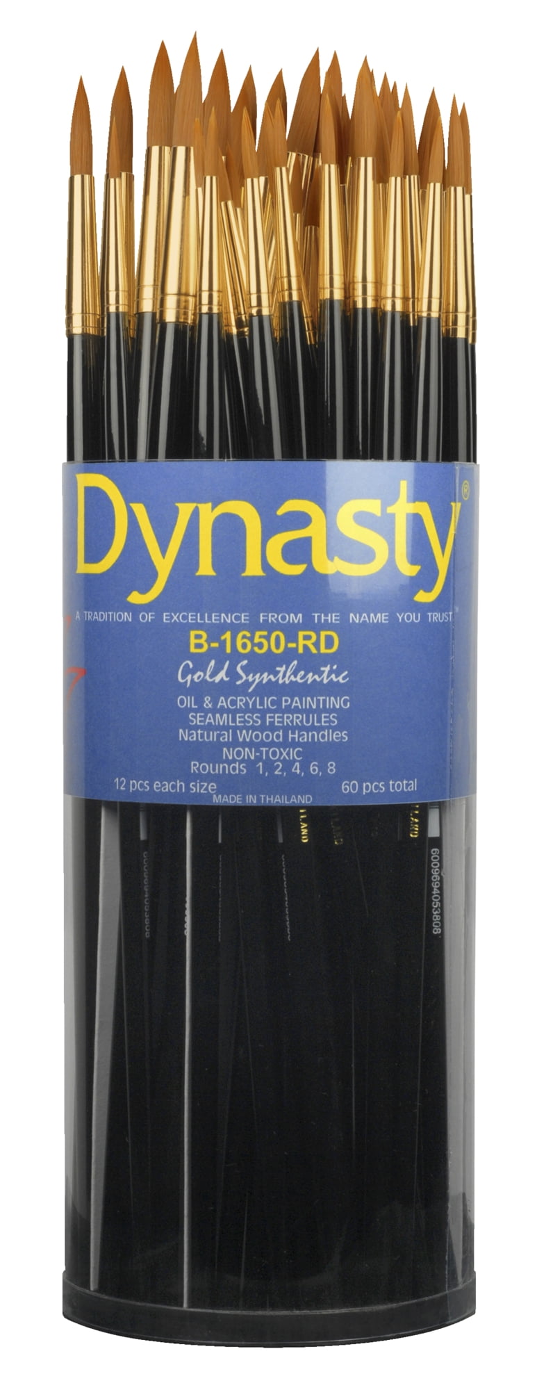 Dynasty B-1650 Art Education Round Paint Brushes, Classroom Cylinder, Set of 60
