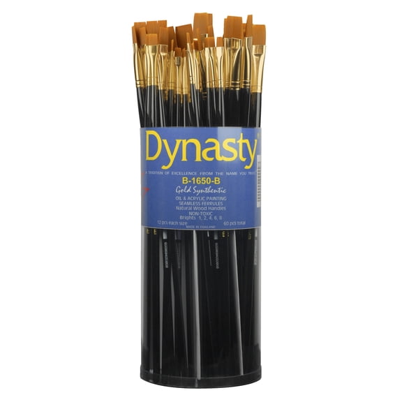 Dynasty B-1650 Art Education Bright Paint Brushes, Classroom Cylinder, Set of 60