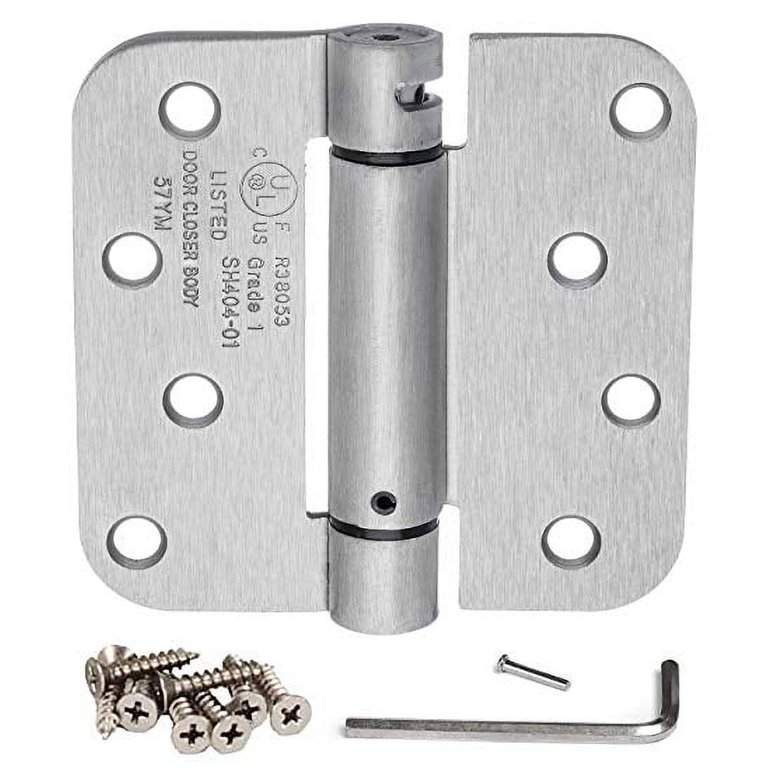 Dynasty Hardware 4 x 4 Mortise Spring Hinge with 5/8 Radius Corners,  Satin Nickel - Pack Of 2 Hinges