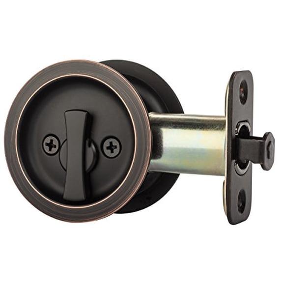 Dynasty Hardware Pocket Door Latch, Round Sliding Handle for Bathroom or Bedroom, Locking Passage Pull, Easy Install Pocket Door Hardware, Aged Oil Rubbed Bronze Finish, 2-3/8" Backset, Universal Fit