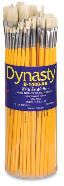 Dynasty Natural White Bristle Brush Set - Bright, Set of 60