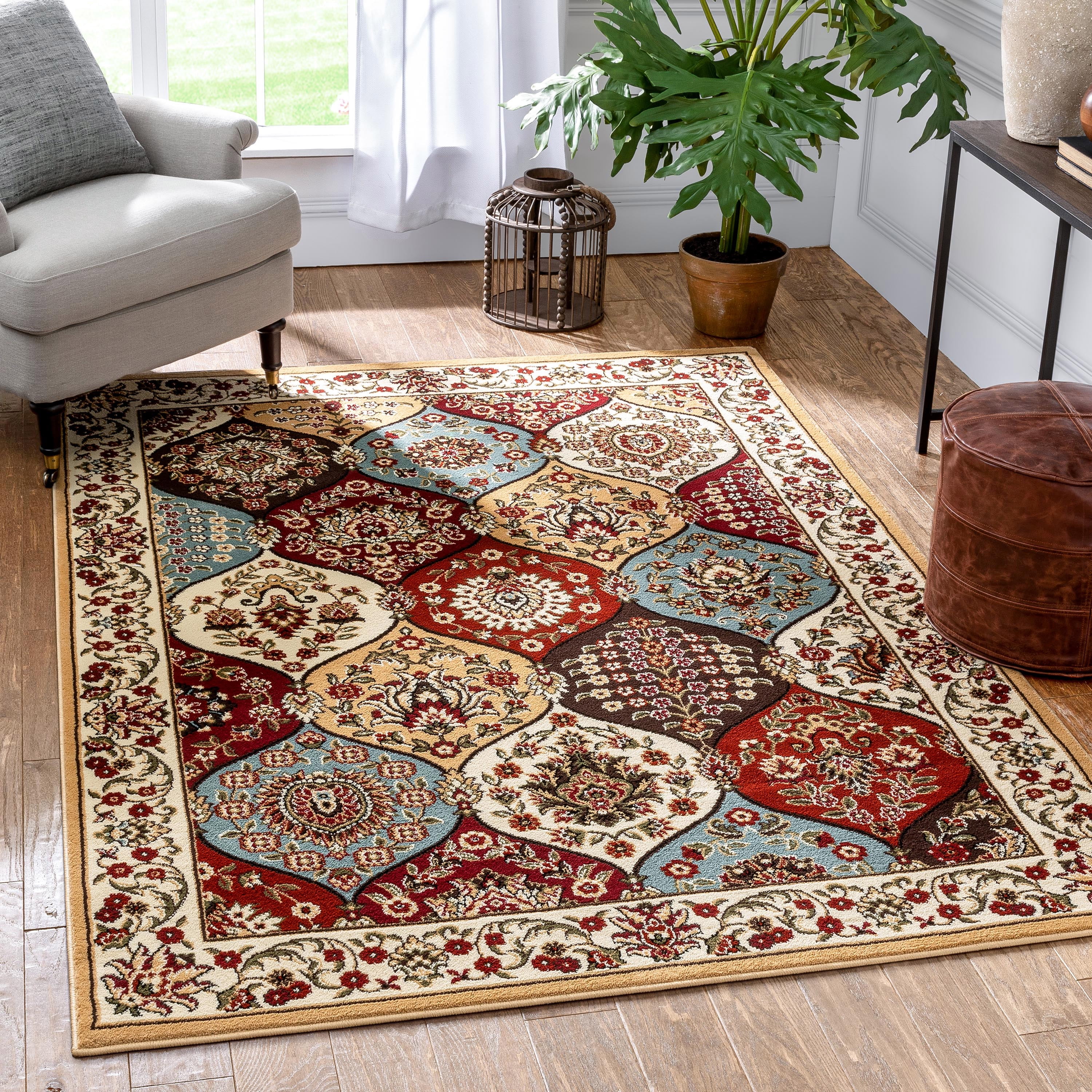 Dynasty Panel Oriental Floral Geometric Modern Casual Area Rug Easy to ...