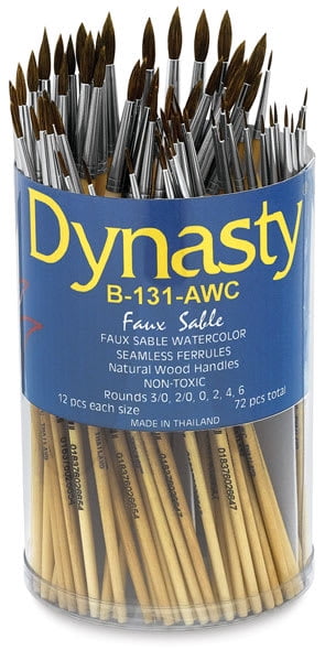 Dynasty Synthetic Sable Brush Canister - Round, Short Handle, Canister of 72