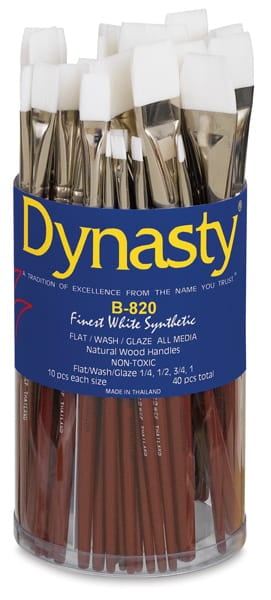 Dynasty White Taklon Set - Flat Wash, Short Handle, Set of 40