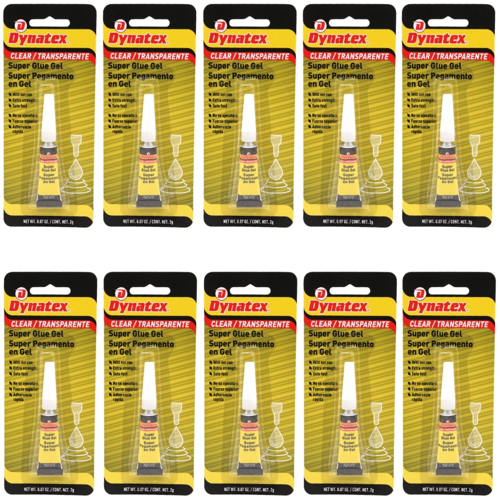 Dynatex 0.07 oz Super Glue Gel - No-Run Formula, Instant Bond, Bonds Metal Plastic Rubber Glass, Clear Permanent, Vertical Surfaces (10-Pack)