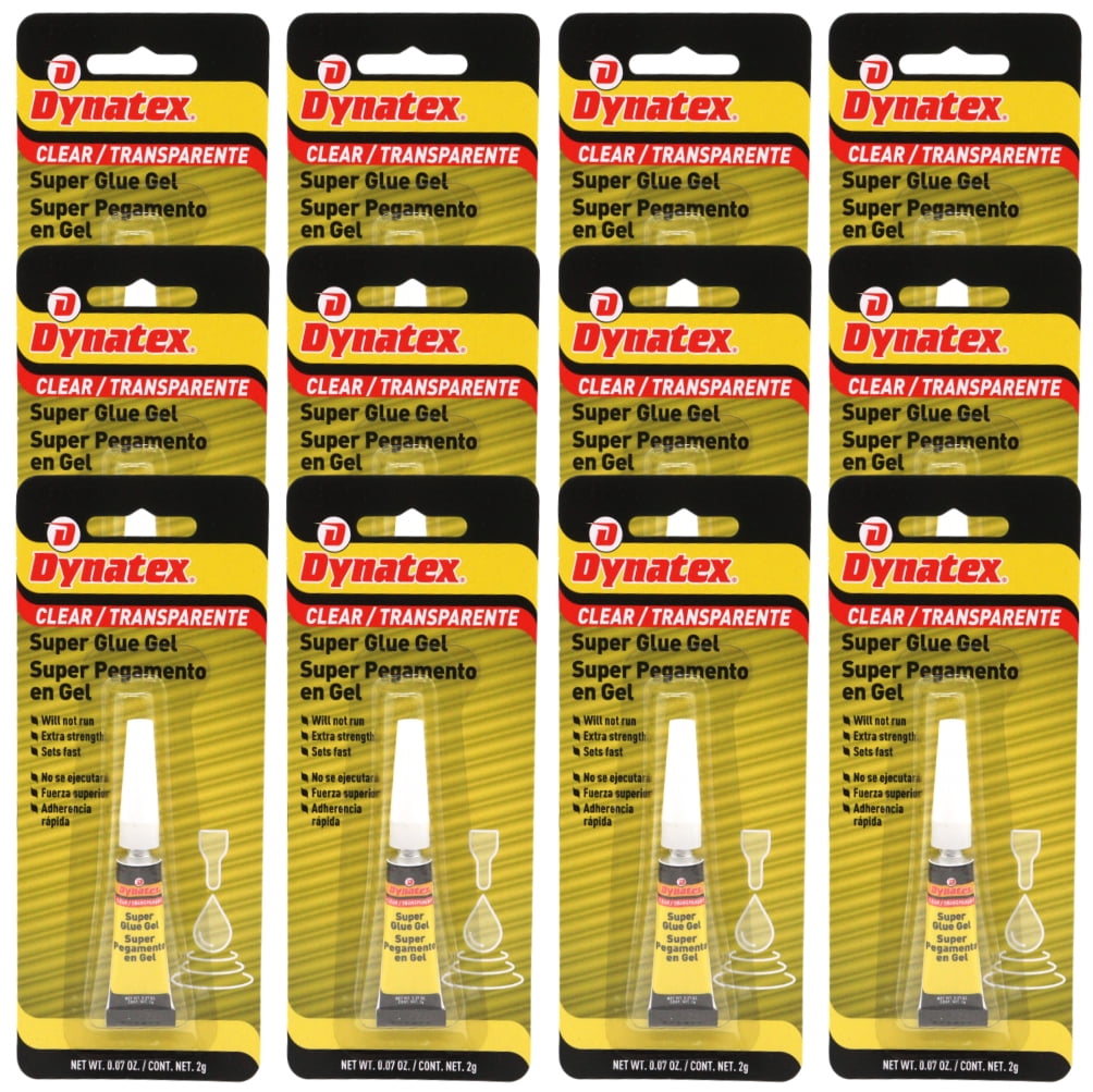 Dynatex 0.07 oz Super Glue Gel - No-Run Formula, Instant Bond, Bonds Metal Plastic Rubber Glass, Clear Permanent, Vertical Surfaces (12-Pack)