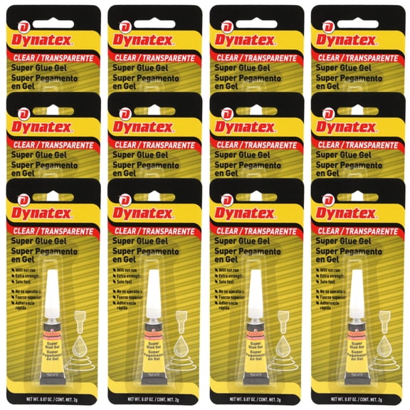 Dynatex 0.07 oz Super Glue Gel - No-Run Formula, Instant Bond, Bonds Metal Plastic Rubber Glass, Clear Permanent, Vertical Surfaces (12-Pack)