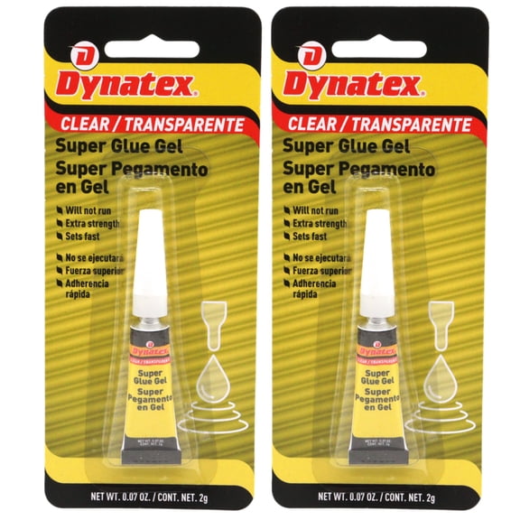 Dynatex 0.07 oz Super Glue Gel - No-Run Formula, Instant Bond, Bonds Metal Plastic Rubber Glass, Clear Permanent, Vertical Surfaces (2-Pack)