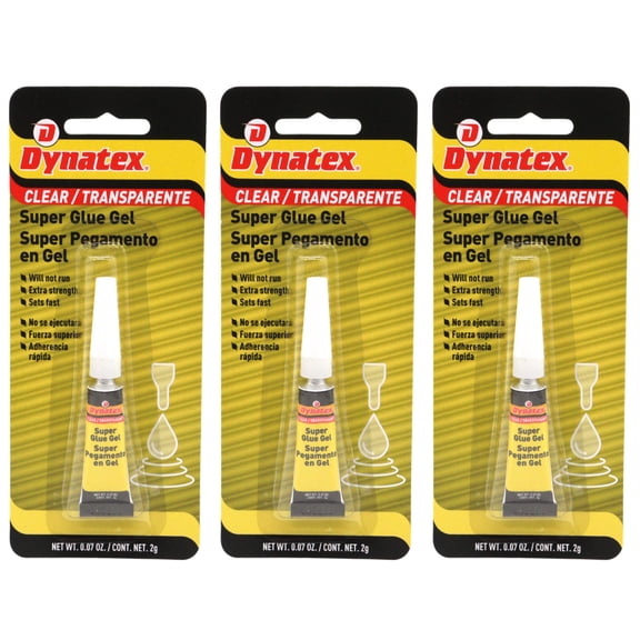 Dynatex 0.07 oz Super Glue Gel - No-Run Formula, Instant Bond, Bonds Metal Plastic Rubber Glass, Clear Permanent, Vertical Surfaces (3-Pack)