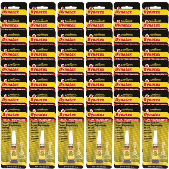 Dynatex 0.07 oz Super Glue Gel - No-Run Formula, Instant Bond, Bonds Metal Plastic Rubber Glass, Clear Permanent, Vertical Surfaces (48-Pack)