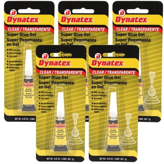 Dynatex 0.07 oz Super Glue Gel - No-Run Formula, Instant Bond, Bonds Metal Plastic Rubber Glass, Clear Permanent, Vertical Surfaces (5-Pack)