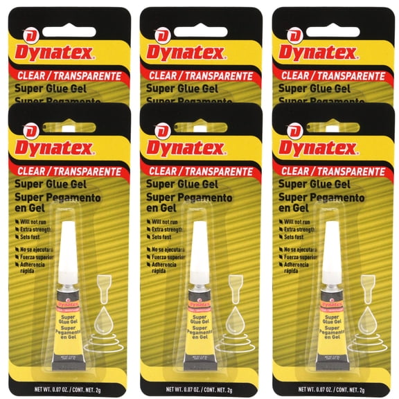 Dynatex 0.07 oz Super Glue Gel - No-Run Formula, Instant Bond, Bonds Metal Plastic Rubber Glass, Clear Permanent, Vertical Surfaces (6-Pack)