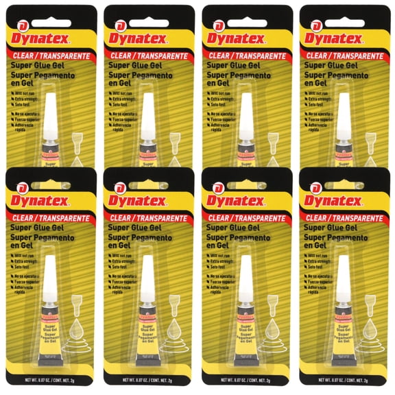 Dynatex 0.07 oz Super Glue Gel - No-Run Formula, Instant Bond, Bonds Metal Plastic Rubber Glass, Clear Permanent, Vertical Surfaces (8-Pack)
