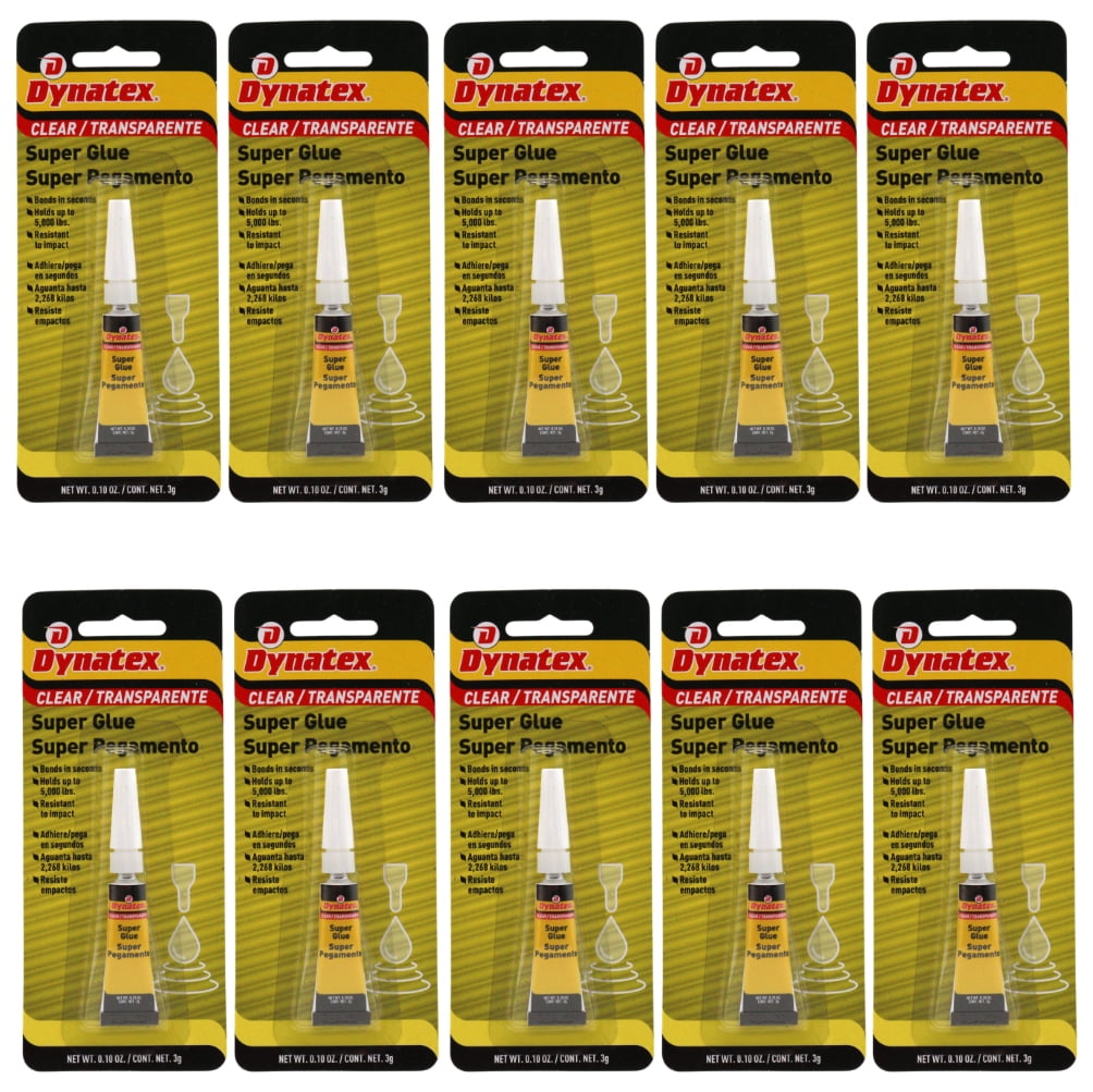 Dynatex .10 oz Super Glue Instant Adhesive - Bonds Glass Metal Plastic Rubber, 5000 PSI Strength, Clear Bond, Up to 175°F, Stronger Than Standard (10-Pack)