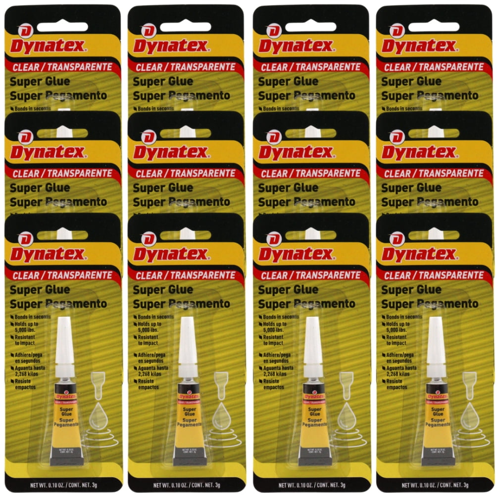 Dynatex .10 oz Super Glue Instant Adhesive - Bonds Glass Metal Plastic Rubber, 5000 PSI Strength, Clear Bond, Up to 175°F, Stronger Than Standard (12-Pack)