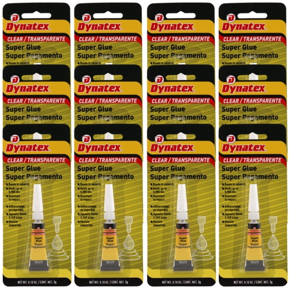 Dynatex .10 oz Super Glue Instant Adhesive - Bonds Glass Metal Plastic Rubber, 5000 PSI Strength, Clear Bond, Up to 175F, Stronger Than Standard (12-Pack)