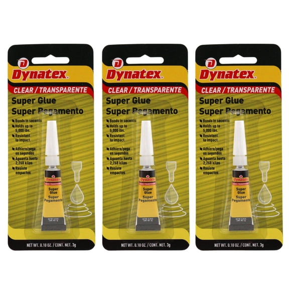 Dynatex .10 oz Super Glue Instant Adhesive - Bonds Glass Metal Plastic Rubber, 5000 PSI Strength, Clear Bond, Up to 175F, Stronger Than Standard (3-Pack)