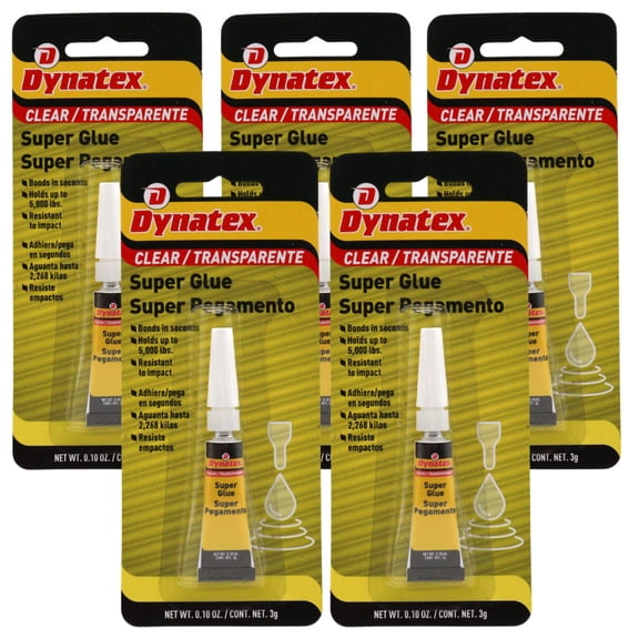 Dynatex .10 oz Super Glue Instant Adhesive - Bonds Glass Metal Plastic Rubber, 5000 PSI Strength, Clear Bond, Up to 175F, Stronger Than Standard (5-Pack)