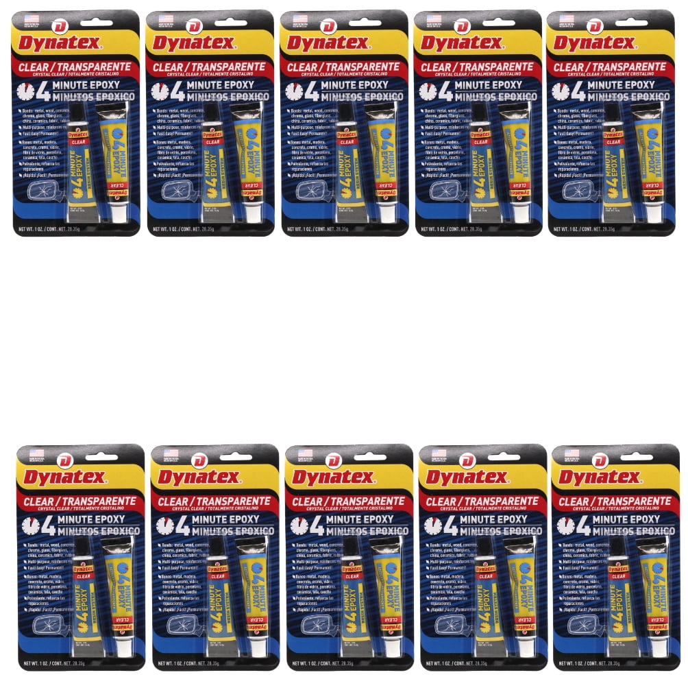 Dynatex 4 Minute Clear Epoxy Adhesive 2 oz - 60 Min Working Time, Bonds & Repairs Metal Wood Concrete Glass, Clear Machinable (10-Pack)