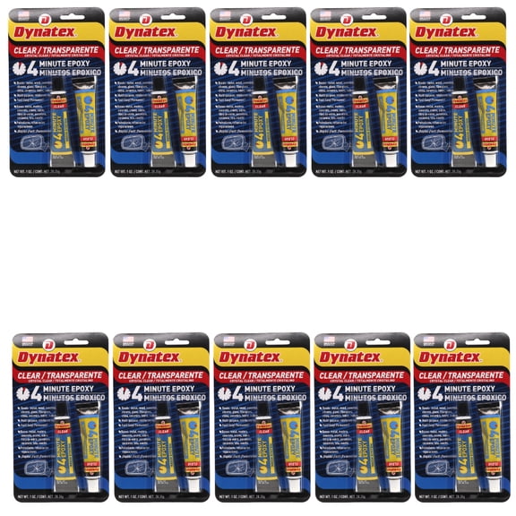 Dynatex 4 Minute Clear Epoxy Adhesive 2 oz - 60 Min Working Time, Bonds & Repairs Metal Wood Concrete Glass, Clear Machinable (10-Pack)