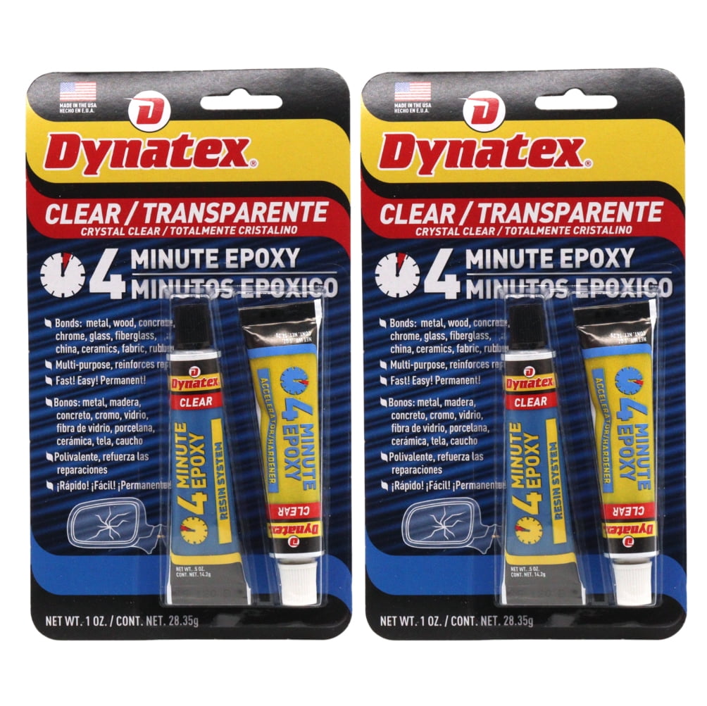 Dynatex 4 Minute Clear Epoxy Adhesive 2 oz - 60 Min Working Time, Bonds & Repairs Metal Wood Concrete Glass, Clear Machinable (2-Pack)