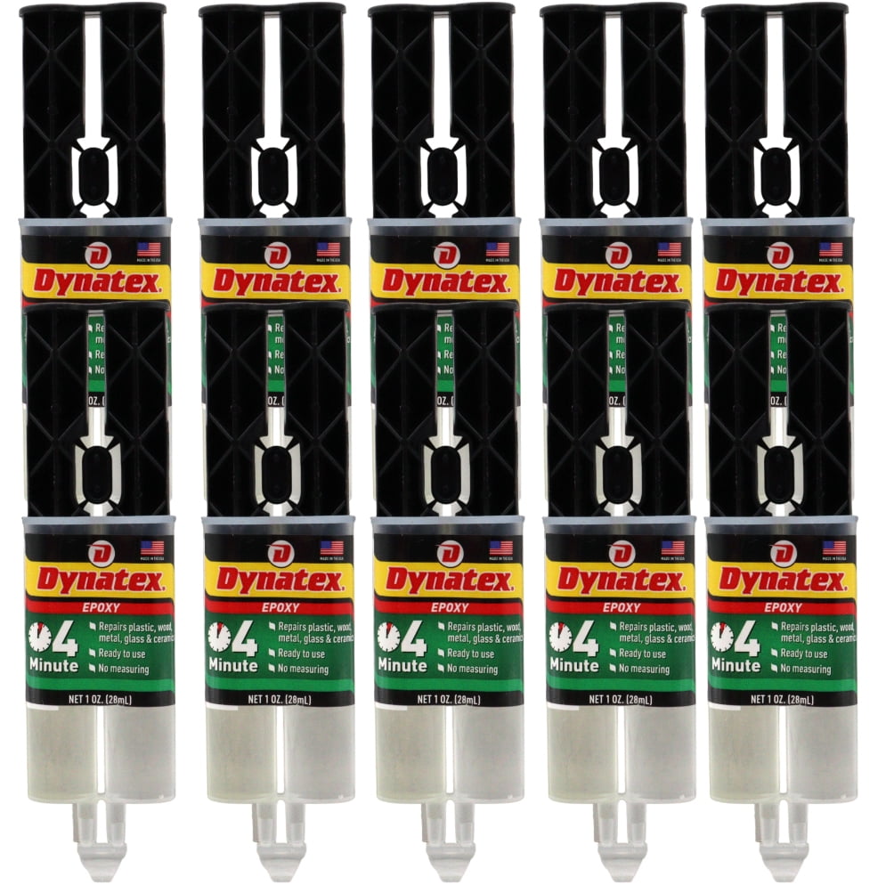 Dynatex 4 Minute Epoxy Adhesive 1 oz Twin Syringe - Rapid Cure, Clear Rigid Bond, Bonds Metal Ceramic Glass Concrete Wood, Pre-Measured (10-Pack)