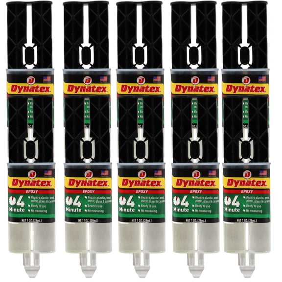 Dynatex 4 Minute Epoxy Adhesive 1 oz Twin Syringe - Rapid Cure, Clear Rigid Bond, Bonds Metal Ceramic Glass Concrete Wood, Pre-Measured (10-Pack)