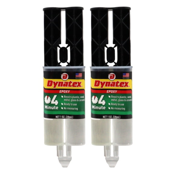 Dynatex 4 Minute Epoxy Adhesive 1 oz Twin Syringe - Rapid Cure, Clear Rigid Bond, Bonds Metal Ceramic Glass Concrete Wood, Pre-Measured (2-Pack)