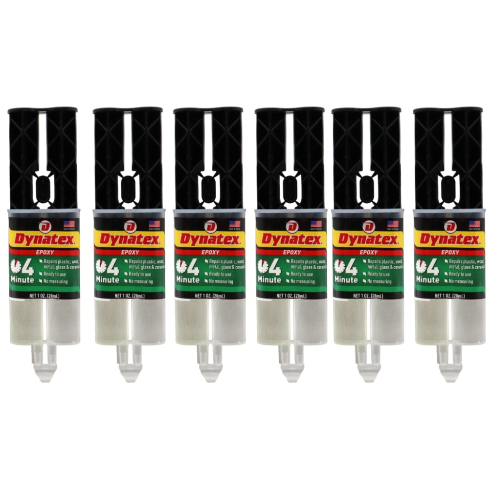Dynatex 4 Minute Epoxy Adhesive 1 oz Twin Syringe - Rapid Cure, Clear Rigid Bond, Bonds Metal Ceramic Glass Concrete Wood, Pre-Measured (6-Pack)