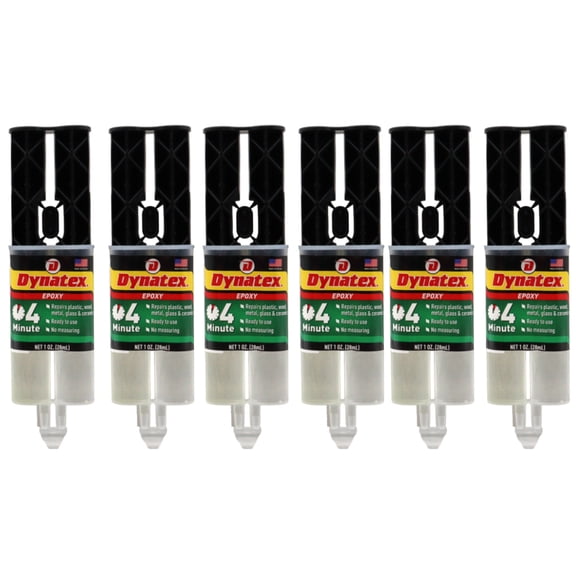 Dynatex 4 Minute Epoxy Adhesive 1 oz Twin Syringe - Rapid Cure, Clear Rigid Bond, Bonds Metal Ceramic Glass Concrete Wood, Pre-Measured (6-Pack)