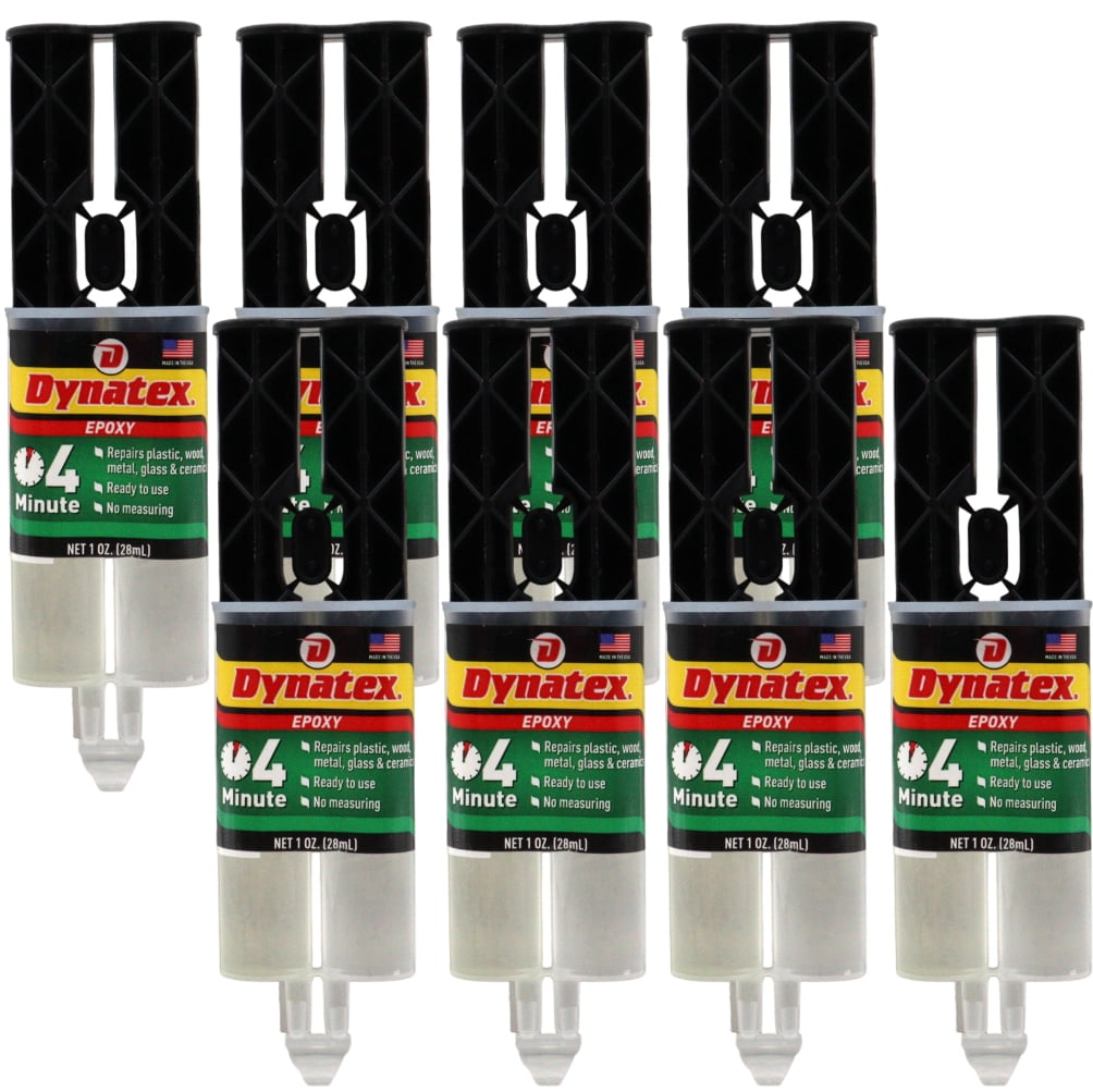 Dynatex 4 Minute Epoxy Adhesive 1 oz Twin Syringe - Rapid Cure, Clear Rigid Bond, Bonds Metal Ceramic Glass Concrete Wood, Pre-Measured (8-Pack)