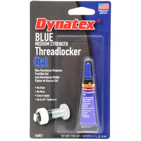 Dynatex Blue Medium Strength Gel Threadlocker 0.20 oz Bottle - Removable with Hand Tools, Locks Fasteners on Metal, Vibration Resistant, Solvent Resistant (Single)