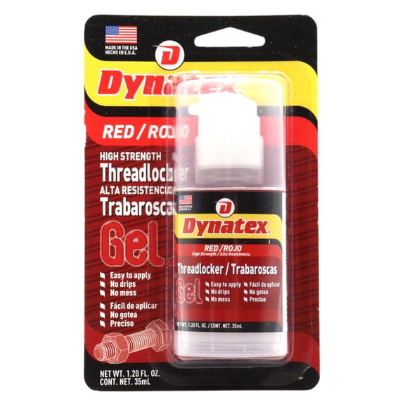 Dynatex Red High Strength Gel Threadlocker 1.20 oz Bottle - Permanent Lock, Anaerobic, Large Fasteners, Vibration & Solvent Resistant (Single)
