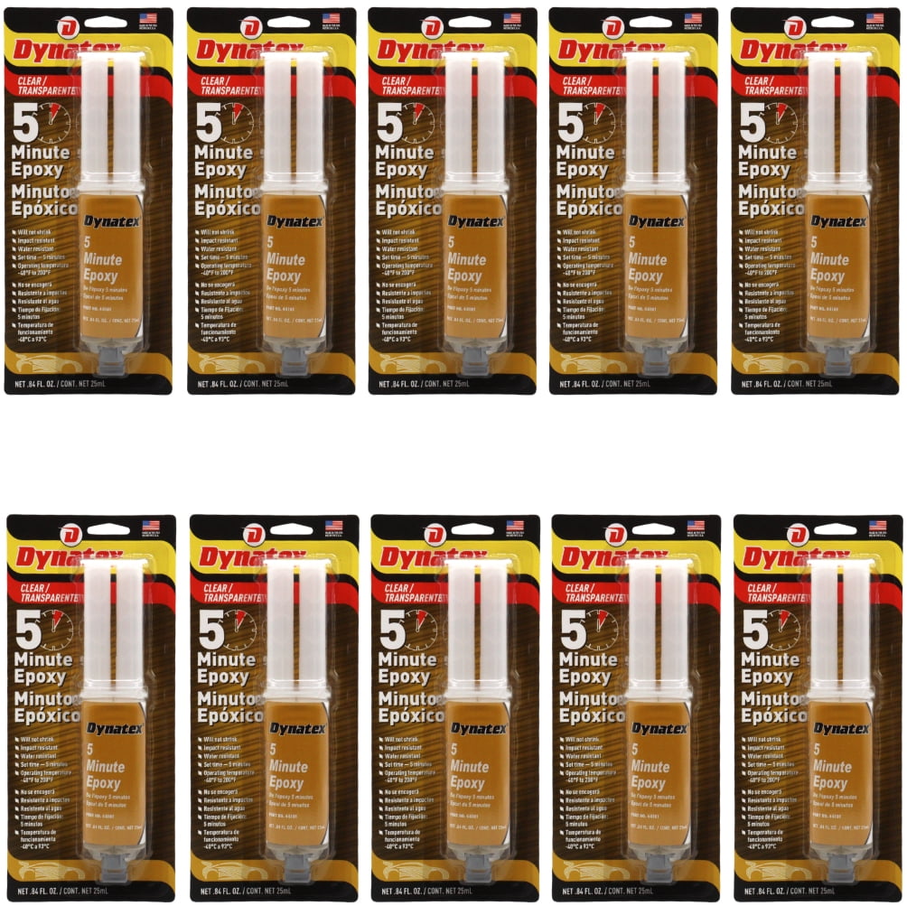 Dynatex 5 Minute Epoxy Adhesive 0.84 oz Twin Syringe - Fast Cure 3-5 Min, Bonds Plastics Metals Wood Ceramics, Industrial Strength (10-Pack)