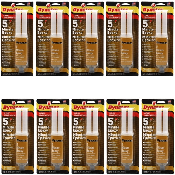 Dynatex 5 Minute Epoxy Adhesive 0.84 oz Twin Syringe - Fast Cure 3-5 Min, Bonds Plastics Metals Wood Ceramics, Industrial Strength (10-Pack)