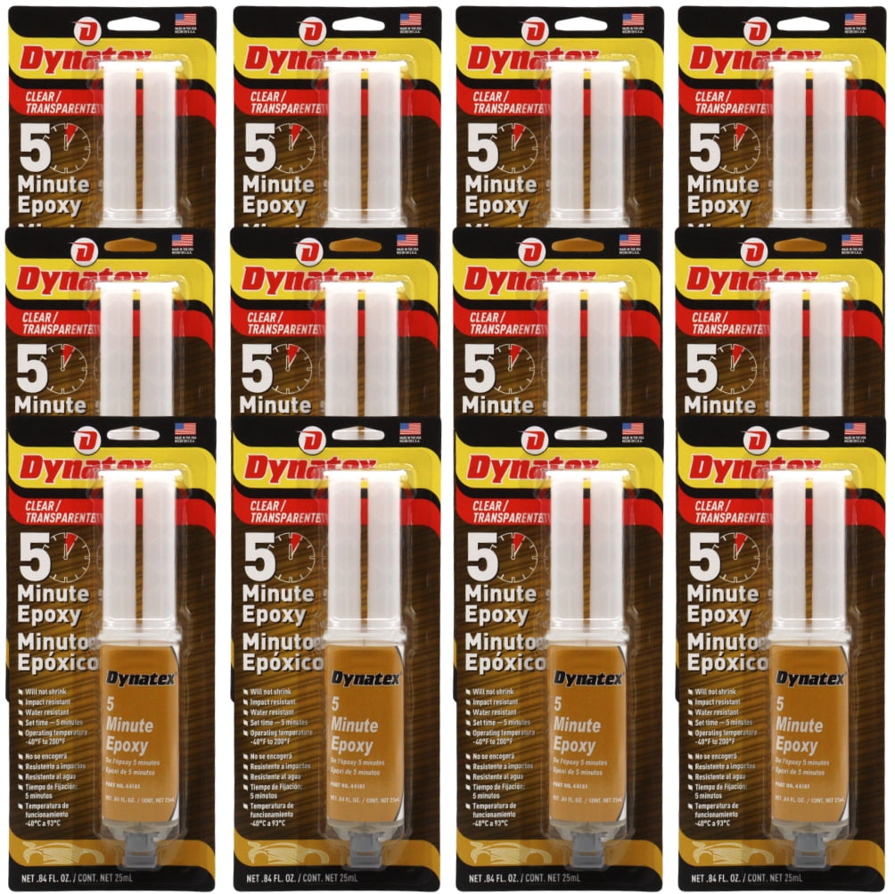 Dynatex 5 Minute Epoxy Adhesive 0.84 oz Twin Syringe - Fast Cure 3-5 Min, Bonds Plastics Metals Wood Ceramics, Industrial Strength (12-Pack)