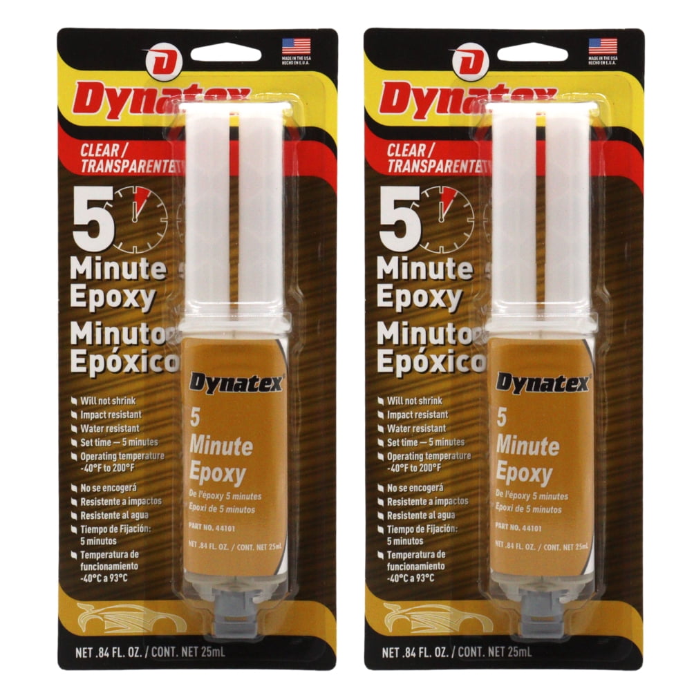 Dynatex 5 Minute Epoxy Adhesive 0.84 oz Twin Syringe - Fast Cure 3-5 Min, Bonds Plastics Metals Wood Ceramics, Industrial Strength (2-Pack)