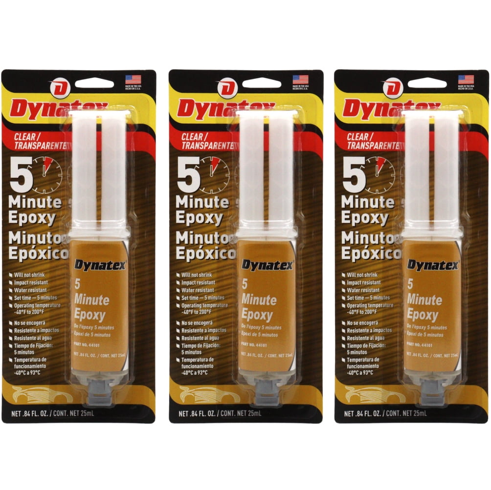 Dynatex 5 Minute Epoxy Adhesive 0.84 oz Twin Syringe - Fast Cure 3-5 Min, Bonds Plastics Metals Wood Ceramics, Industrial Strength (3-Pack)