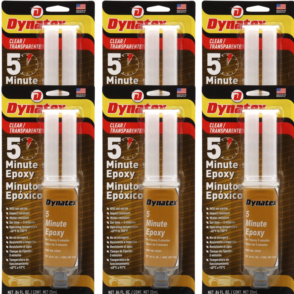 Dynatex 5 Minute Epoxy Adhesive 0.84 oz Twin Syringe - Fast Cure 3-5 Min, Bonds Plastics Metals Wood Ceramics, Industrial Strength (6-Pack)
