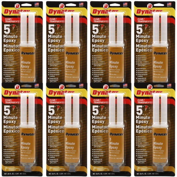Dynatex 5 Minute Epoxy Adhesive 0.84 oz Twin Syringe - Fast Cure 3-5 Min, Bonds Plastics Metals Wood Ceramics, Industrial Strength (8-Pack)