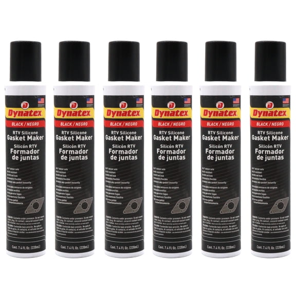 Dynatex Black RTV Silicone Gasket Maker 7.4oz Automatic Can - Oxygen Sensor Safe, OEM Specs, 500°F Hi-Temp, Oil/Water Resistant, Made in the USA (6-Pack)