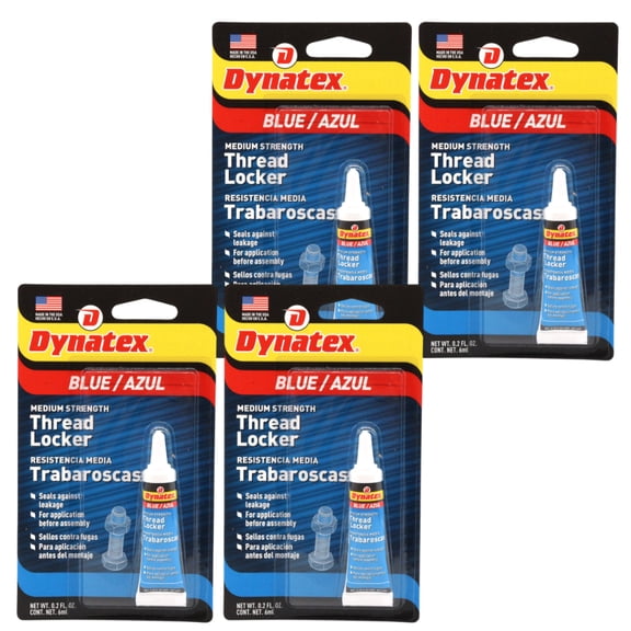 Dynatex Blue Medium Strength Threadlocker 0.20 oz Bottle - Removable with Hand Tools, Locks Fasteners on Metal, Vibration Resistant, Solvent Resistant (4Pack)